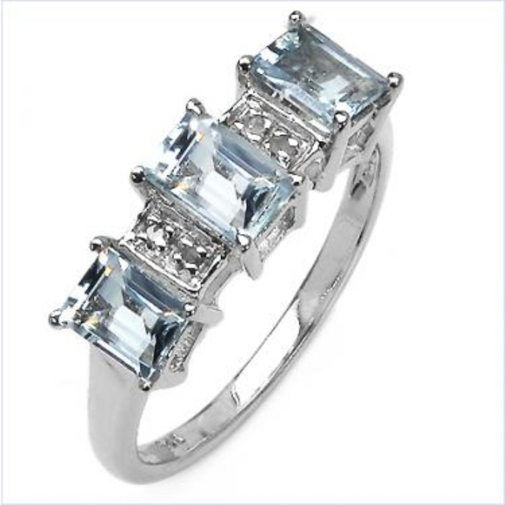 Womens Sterling Silver 1.20 Aquamarine ,Diamond